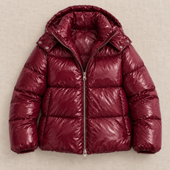 Chaqueta Acolchada Mujer Brillante con Capucha