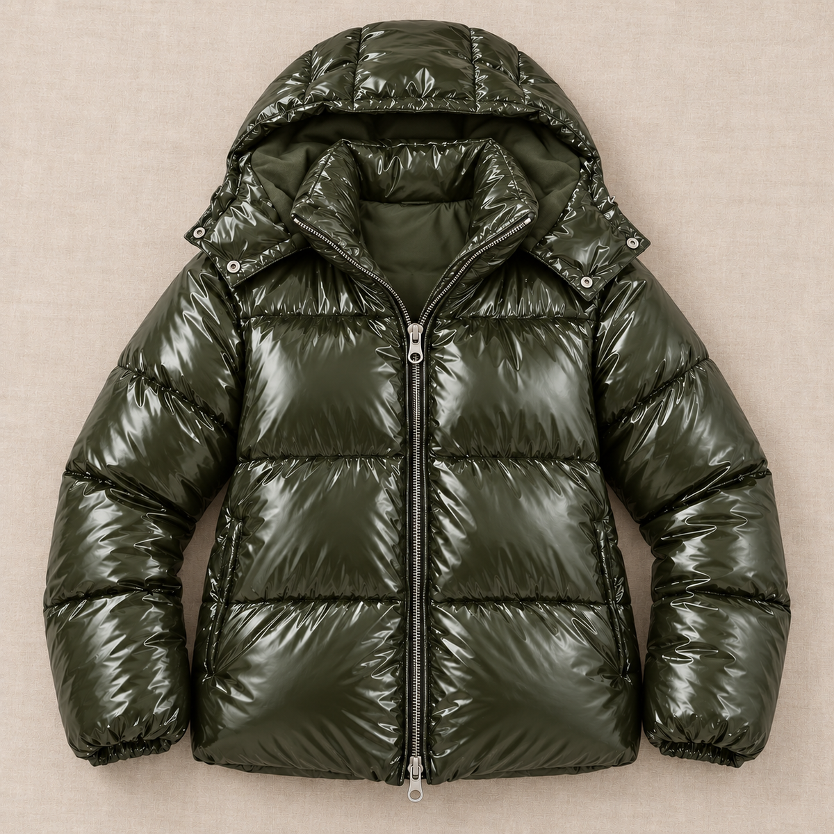 Chaqueta Acolchada Mujer Brillante con Capucha