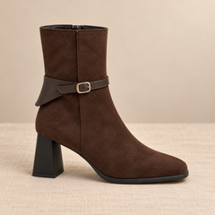 Botines Mujer de Ante Sintético con Hebilla y Tacón
