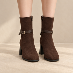 Botines Mujer de Ante Sintético con Hebilla y Tacón
