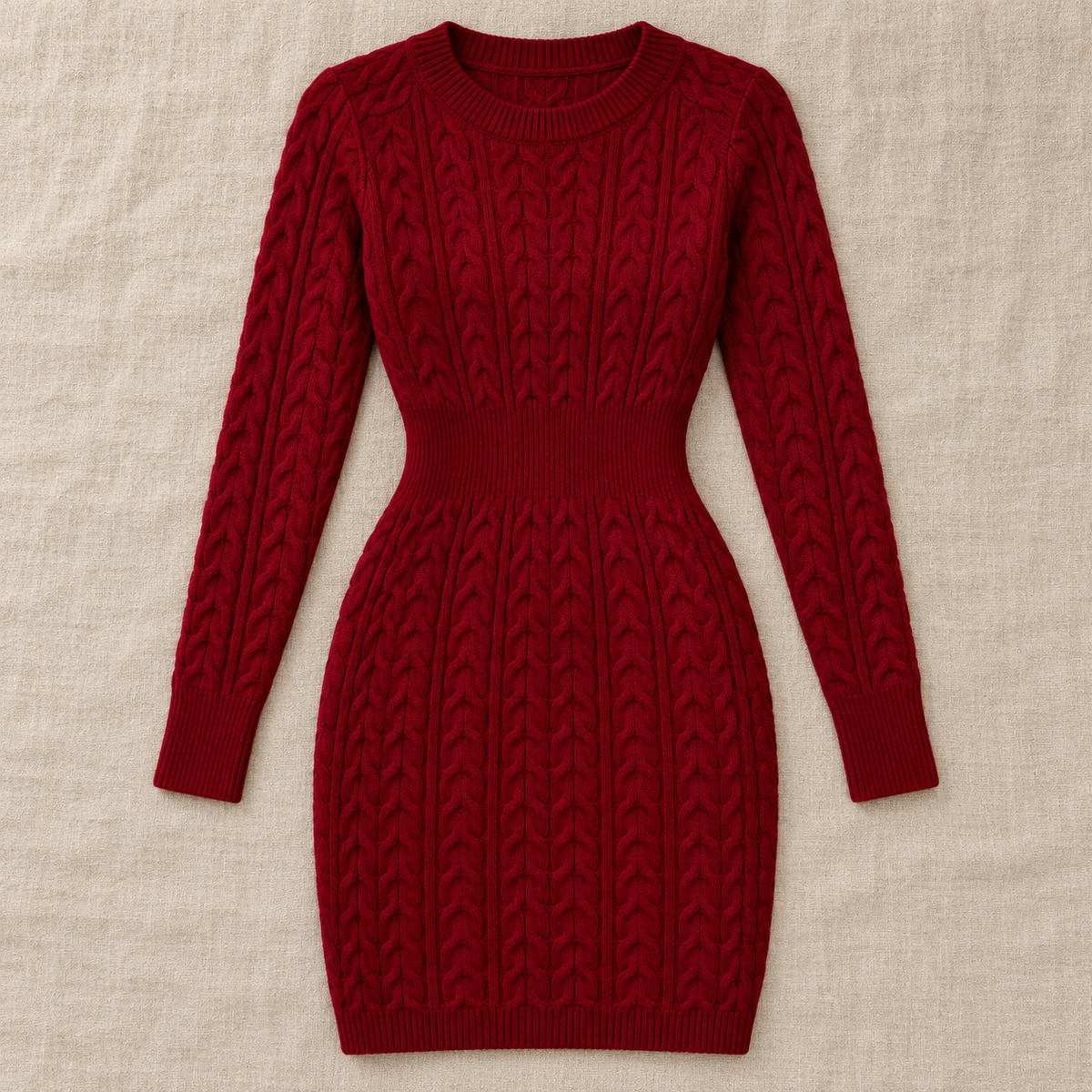 Women's Cable Knit Mini Sweater Dress - Long Sleeve