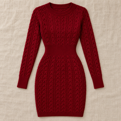 Women's Cable Knit Mini Sweater Dress - Long Sleeve