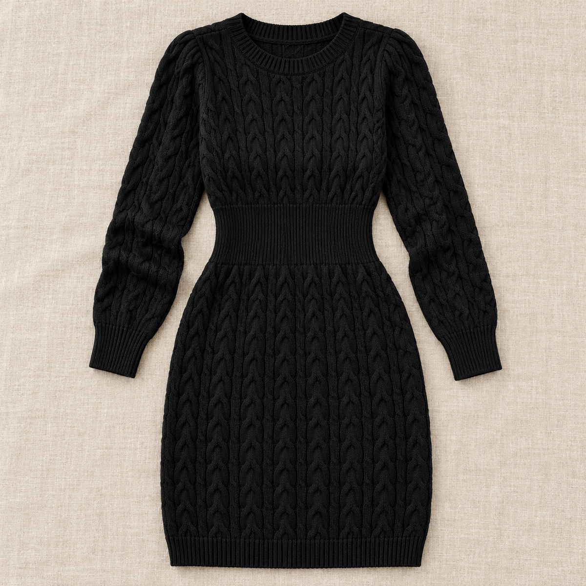 Women's Cable Knit Mini Sweater Dress - Long Sleeve