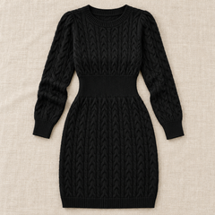 Women's Cable Knit Mini Sweater Dress - Long Sleeve