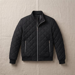 Men's Black Quilted Bomber Jacket - Padded Zip-Up