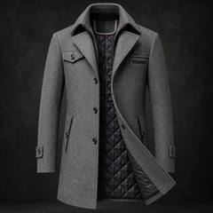 Men's Wool Coat with Quilted Lining - Warm Winter Overcoat