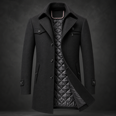 Men's Wool Coat with Quilted Lining - Warm Winter Overcoat