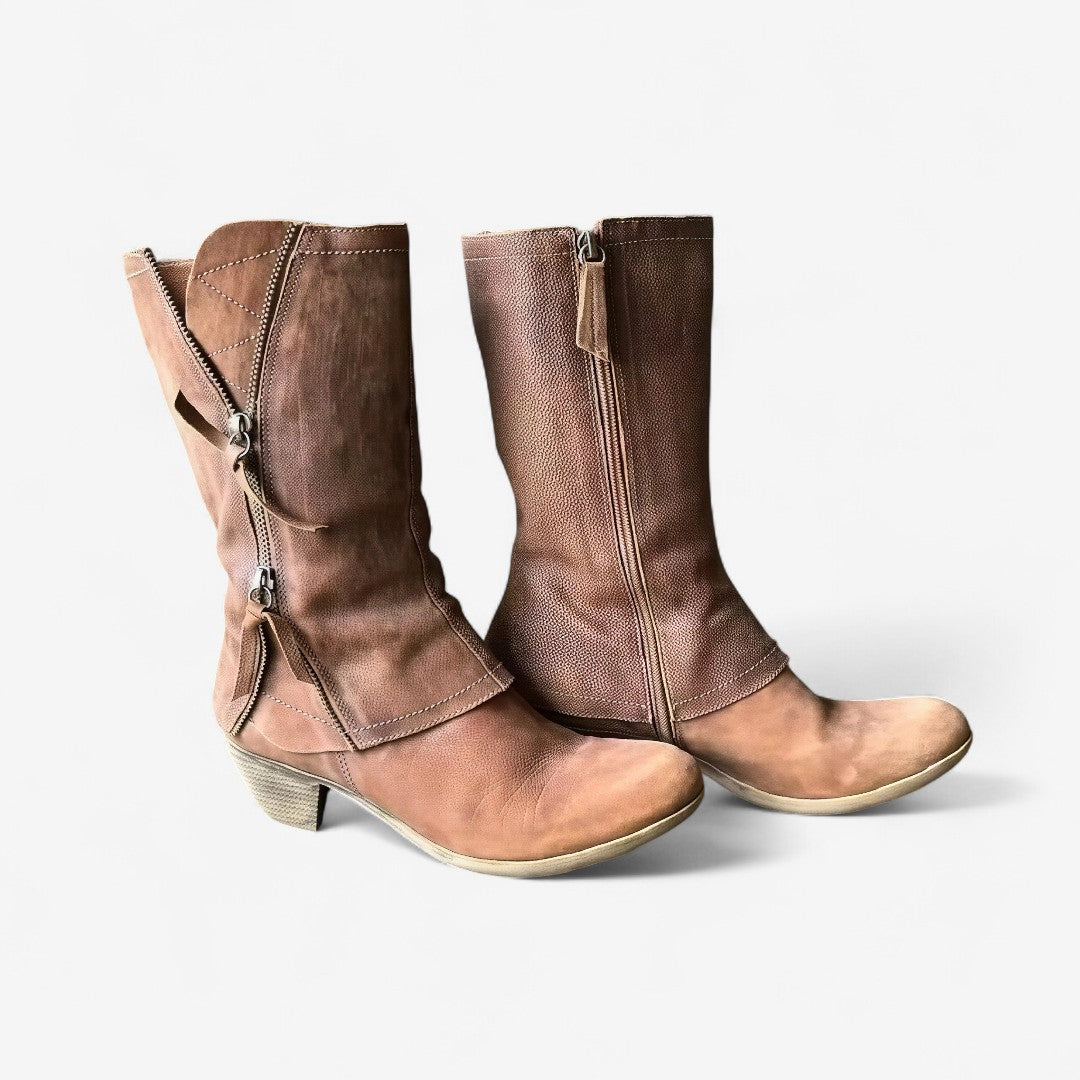 Botas de Media Caña para Mujer con Tacón de Bloque y Cremallera Lateral