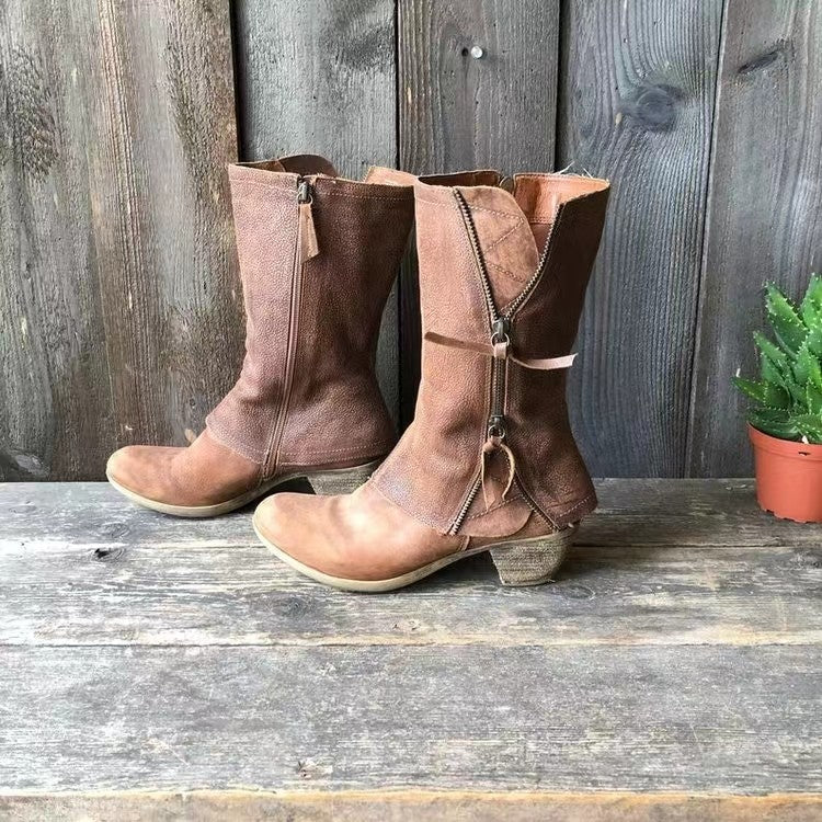 Botas de Media Caña para Mujer con Tacón de Bloque y Cremallera Lateral