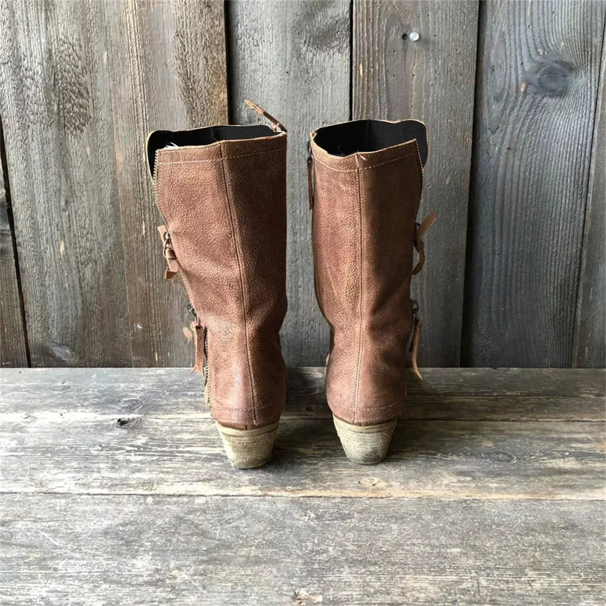 Botas de Media Caña para Mujer con Tacón de Bloque y Cremallera Lateral