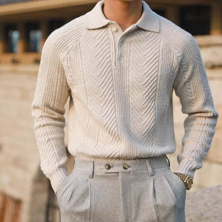 Polo Hombre de Punto Manga Larga con Estampado