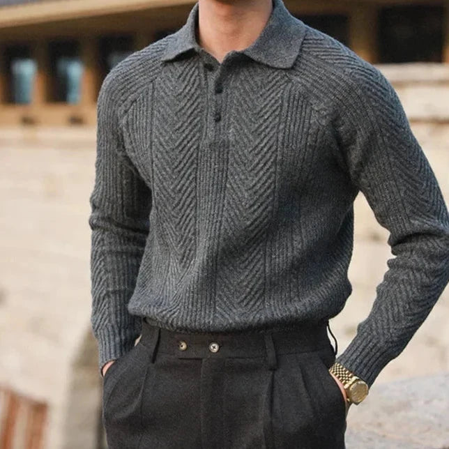 Polo Hombre de Punto Manga Larga con Estampado