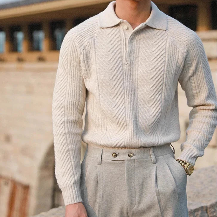 Polo Hombre de Punto Manga Larga con Estampado