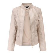 Chaqueta Biker Mujer Cropped en Polipiel con Cuello Alto