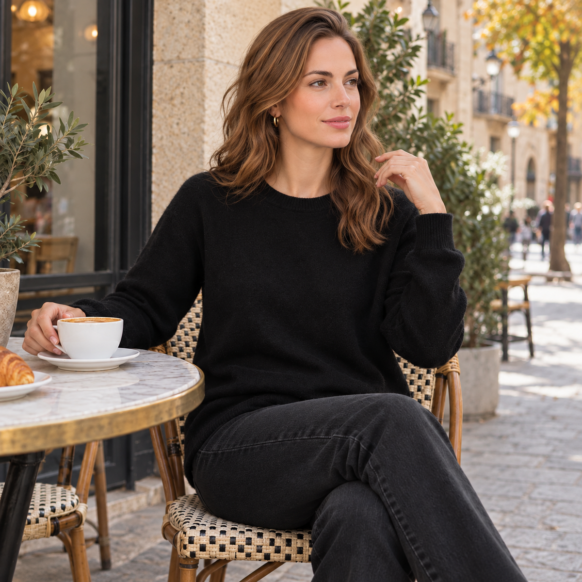 Jersey de Punto Fino Tacto Lana para Mujer con Cuello Redondo Suave