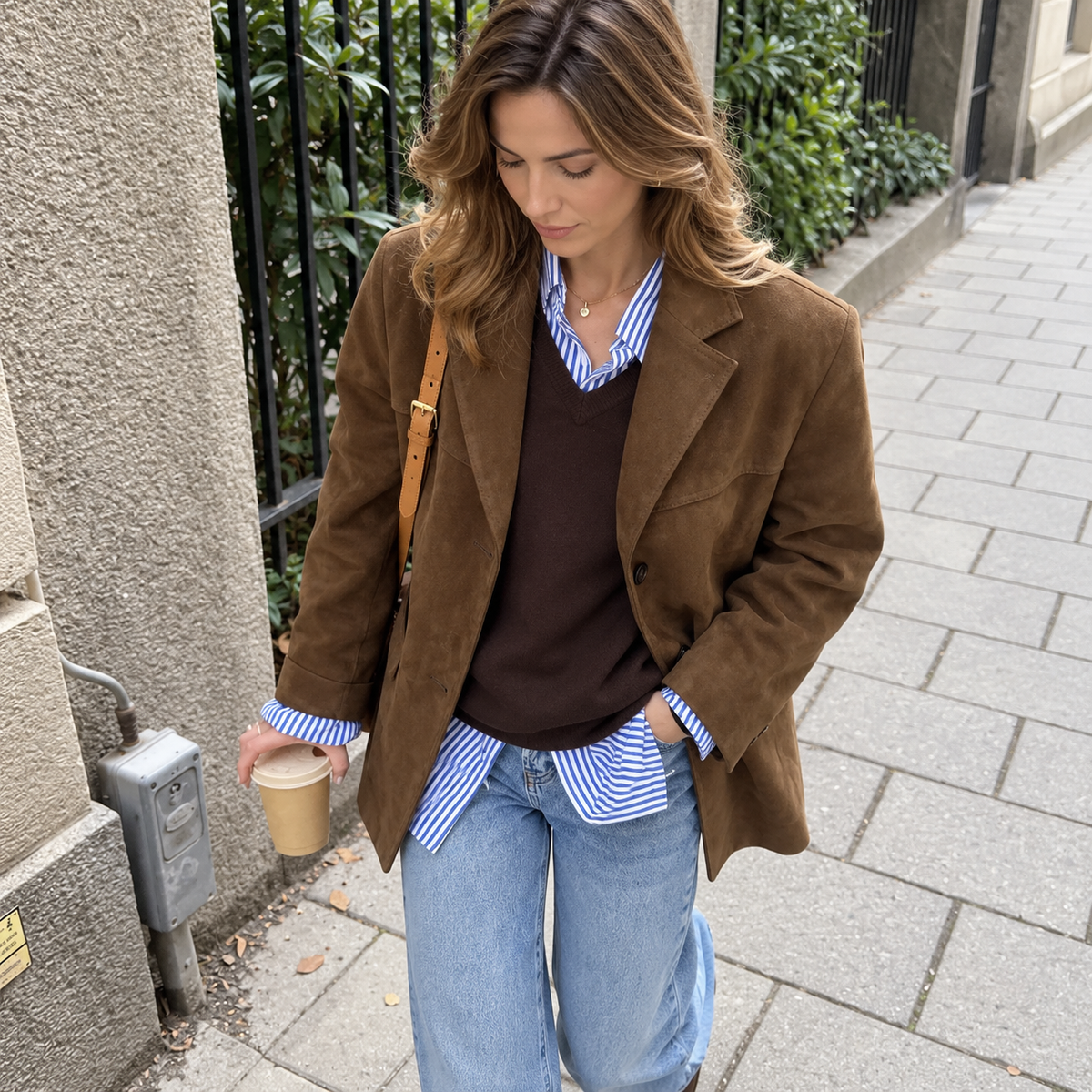 Blazer Mujer Efecto Ante con Bolsillos de Solapa