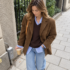 Blazer Mujer Efecto Ante con Bolsillos de Solapa
