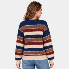 Jersey de Rayas para Mujer Cuello Redondo Corte Holgado