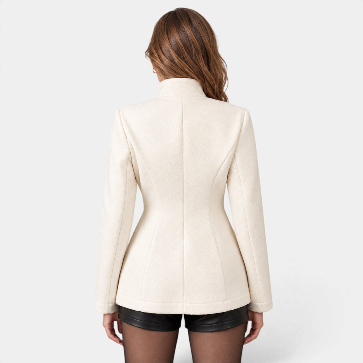 Abrigo de Lana Blanco Crema Elegante para Mujer con Botones
