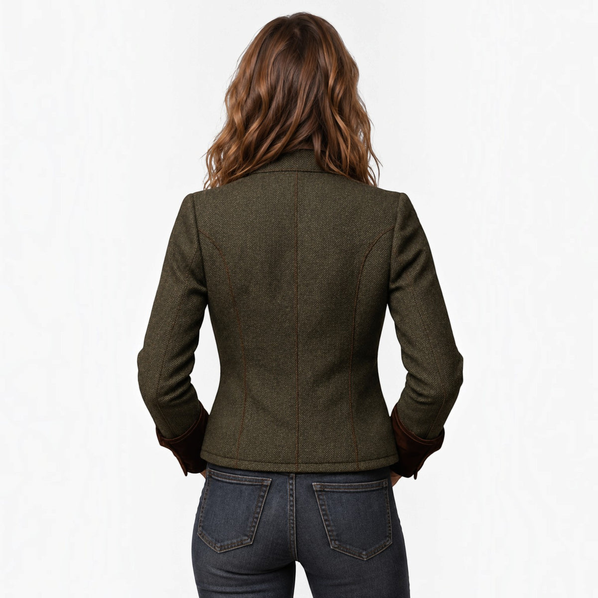 Chaqueta Acolchada Mujer Tweed Espiga con Botones Dorados