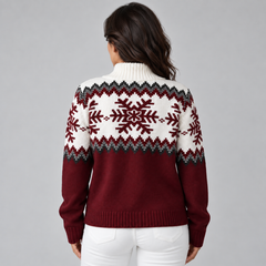 Jersey Fair Isle Mujer Media Cremallera Cuello Embudo Copos de Nieve