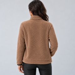 Jersey Mujer de Borreguito con Media Cremallera y Cuello Alto