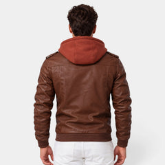 Men's warm hooded leather jacket