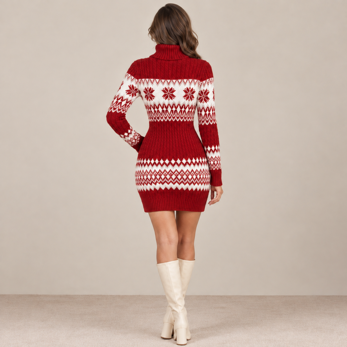 Women's Red Fair Isle Christmas Sweater Dress - Knit Holiday Dress
