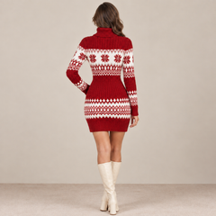 Women's Red Fair Isle Christmas Sweater Dress - Knit Holiday Dress