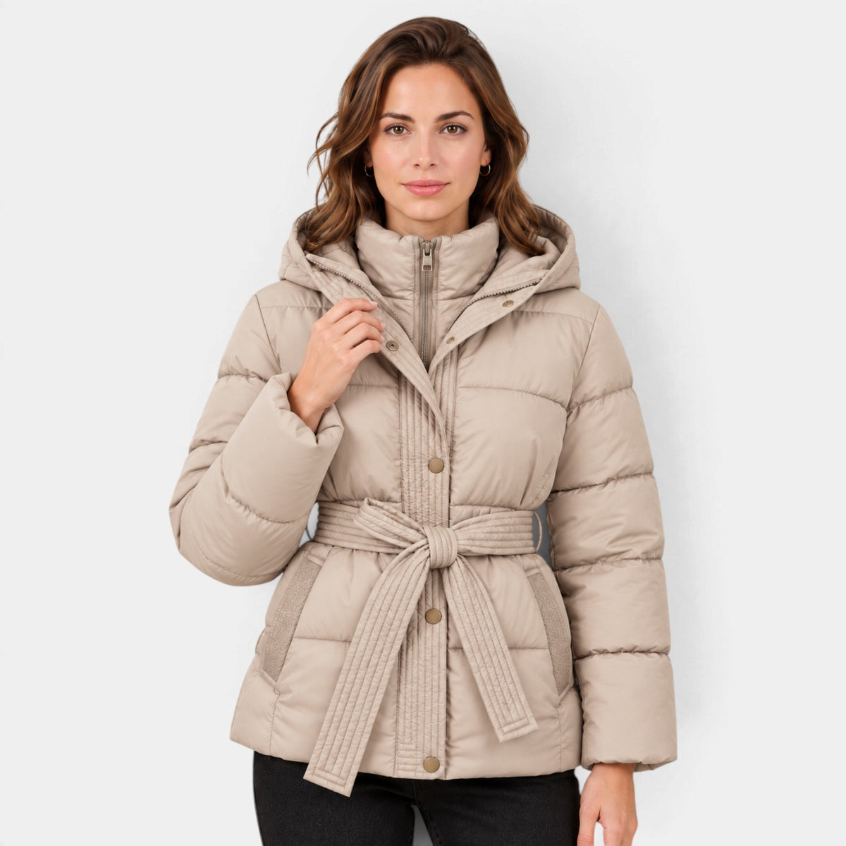 Women's Hooded Padded Jacket with Belt