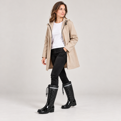 Botas de Agua Negras Mujer Acolchadas con Cordón