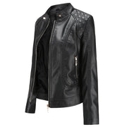 Chaqueta Biker Mujer Cropped en Polipiel con Cuello Alto