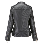 Chaqueta Biker Mujer Cropped en Polipiel con Cuello Alto