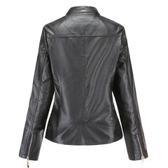 Chaqueta Biker Mujer Cropped en Polipiel con Cuello Alto