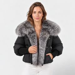 Chaqueta Acolchada Mujer con Cuello de Pelo Sintético