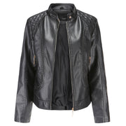 Chaqueta Biker Mujer Cropped en Polipiel con Cuello Alto