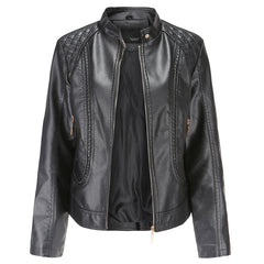 Chaqueta Biker Mujer Cropped en Polipiel con Cuello Alto