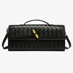 Women's Woven Vegan Leather Clutch - Evening Handbag, Gold Clasp