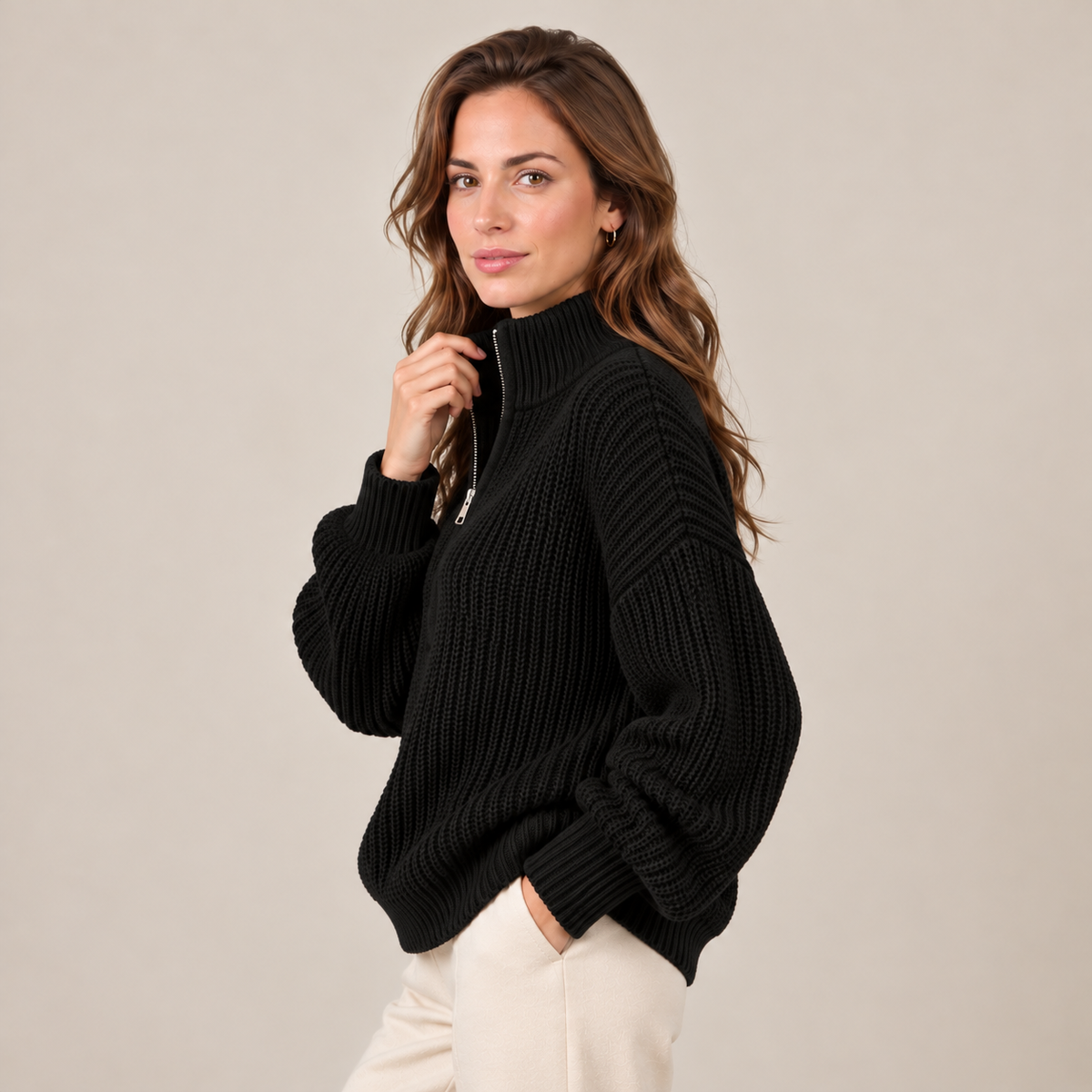 Women's Textured Knit Half-Zip Sweater - Quarter Zip Pullover