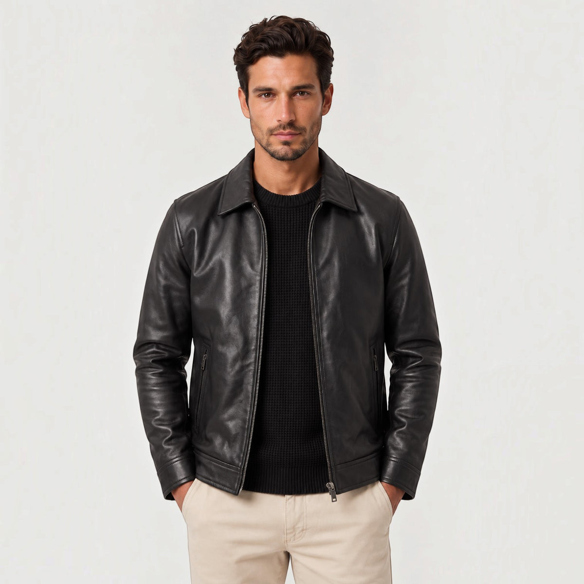 Chaqueta Hombre Efecto Piel Cremallera Corte Regular