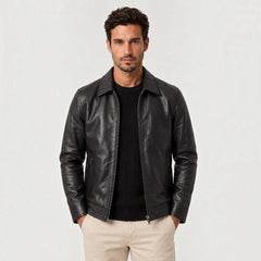 Chaqueta Hombre Efecto Piel Cremallera Corte Regular