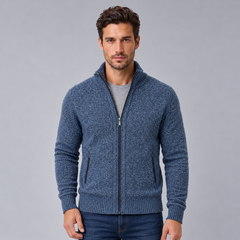 Men's Merino Wool Full-Zip Cardigan Sweater - Mock Neck