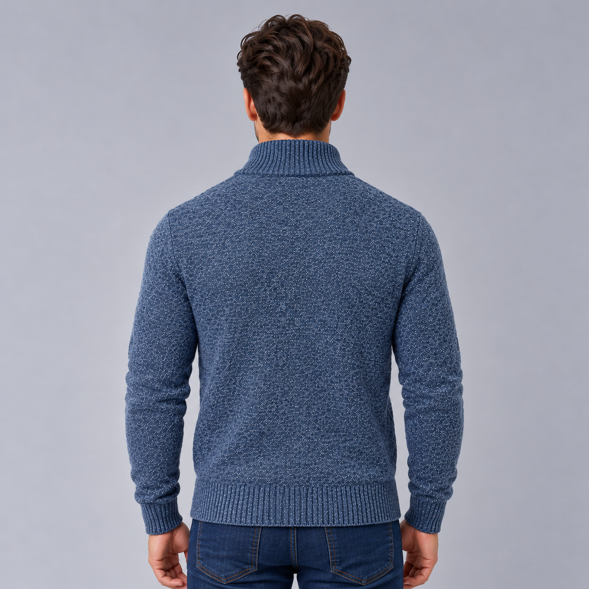 Men's Merino Wool Full-Zip Cardigan Sweater - Mock Neck
