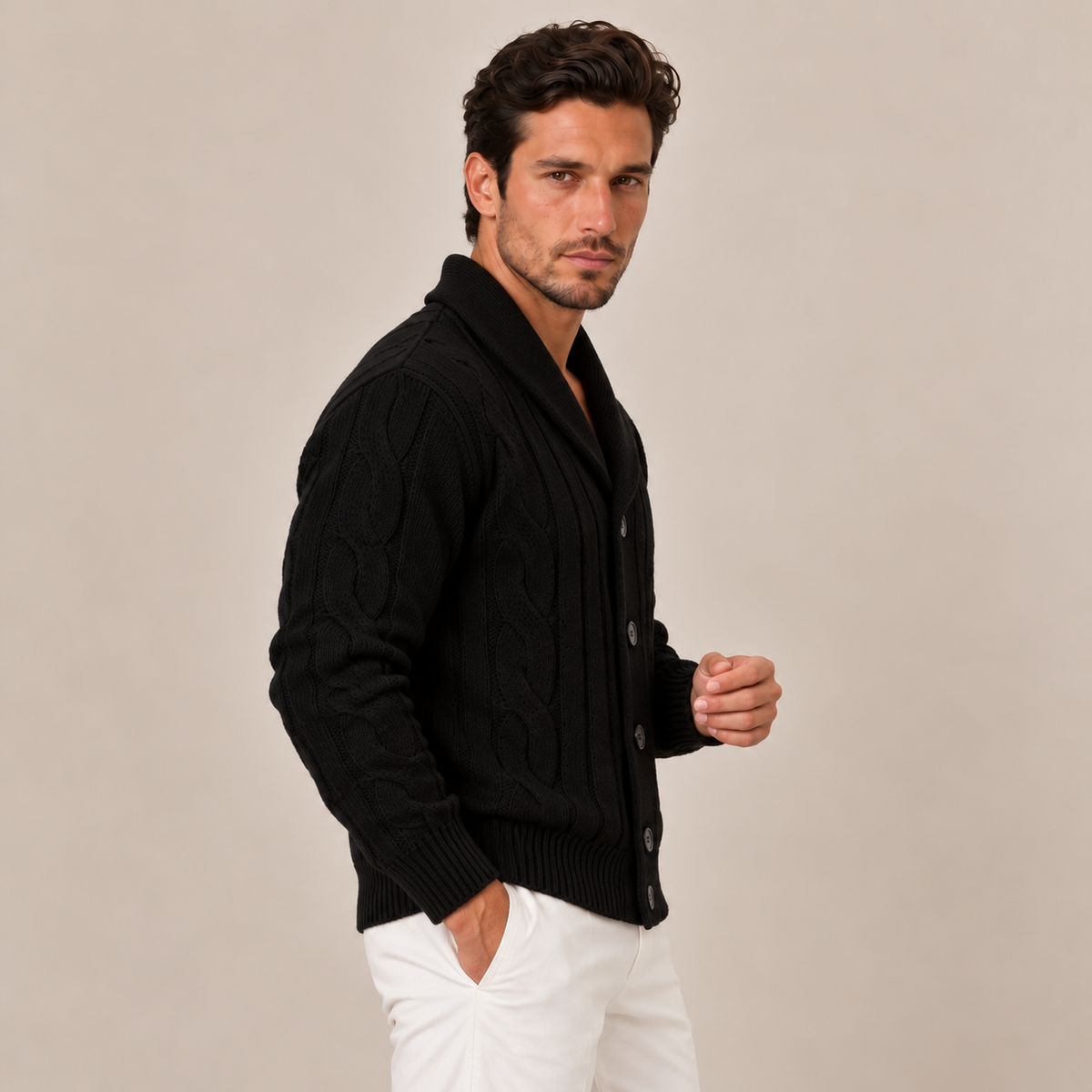 Men's Cable Knit Button-Up Cardigan Sweater