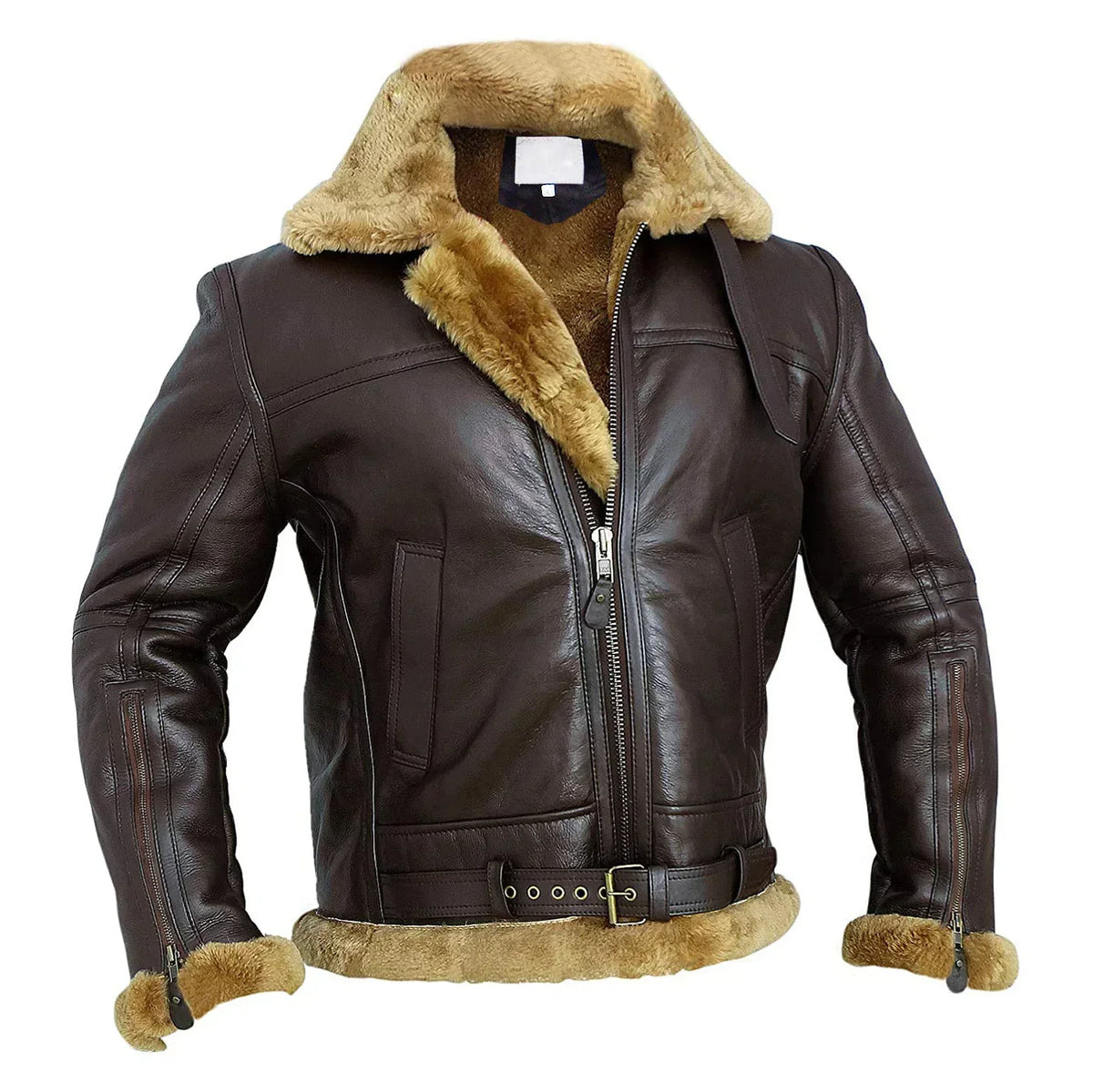 Cazadora Bomber Hombre en Piel con Cuello y Puños de Borreguito