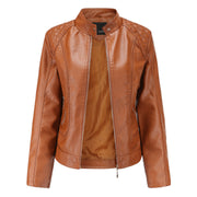 Chaqueta Biker Mujer Cropped en Polipiel con Cuello Alto