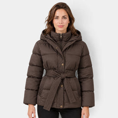 Women's Hooded Padded Jacket with Belt