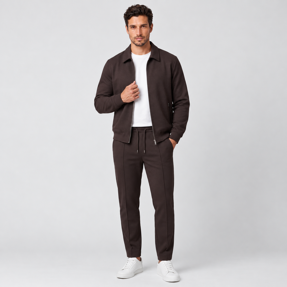 Men's Slim Fit Cotton Jacket and Pants Set - Two-Piece Casual Suit