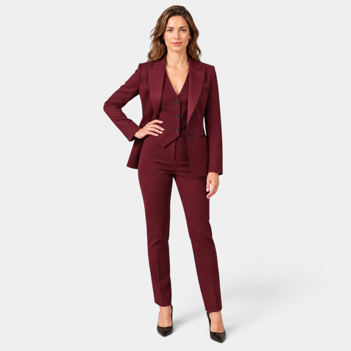 Traje de Tres Piezas Mujer Solapas de Pico