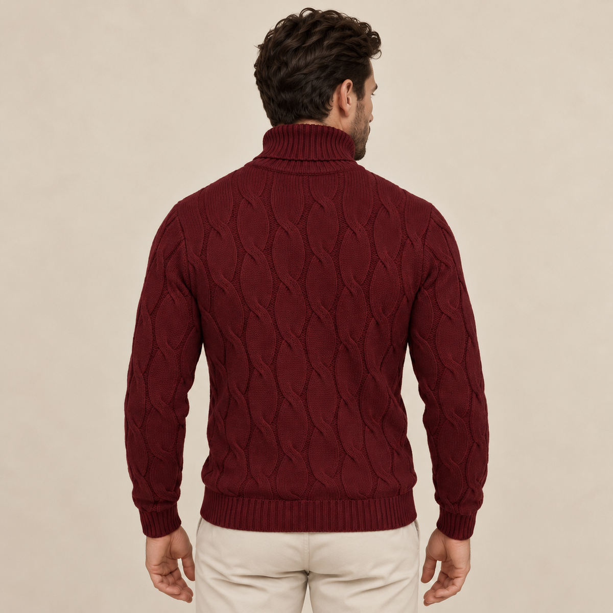 Men's Cable Knit Turtleneck Sweater - Chunky Pullover